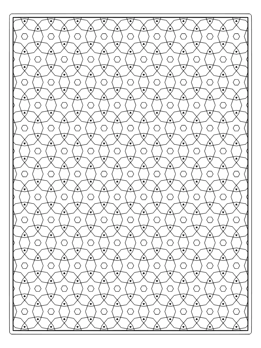 Kagome star tessellation with nested stars II, an intricate fine-line coloring page for adults to print or color online