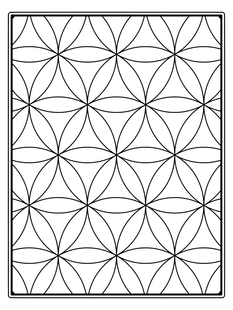Flower of life pattern with overlapping circles III, an easy bold-line colouring page to print or colour online